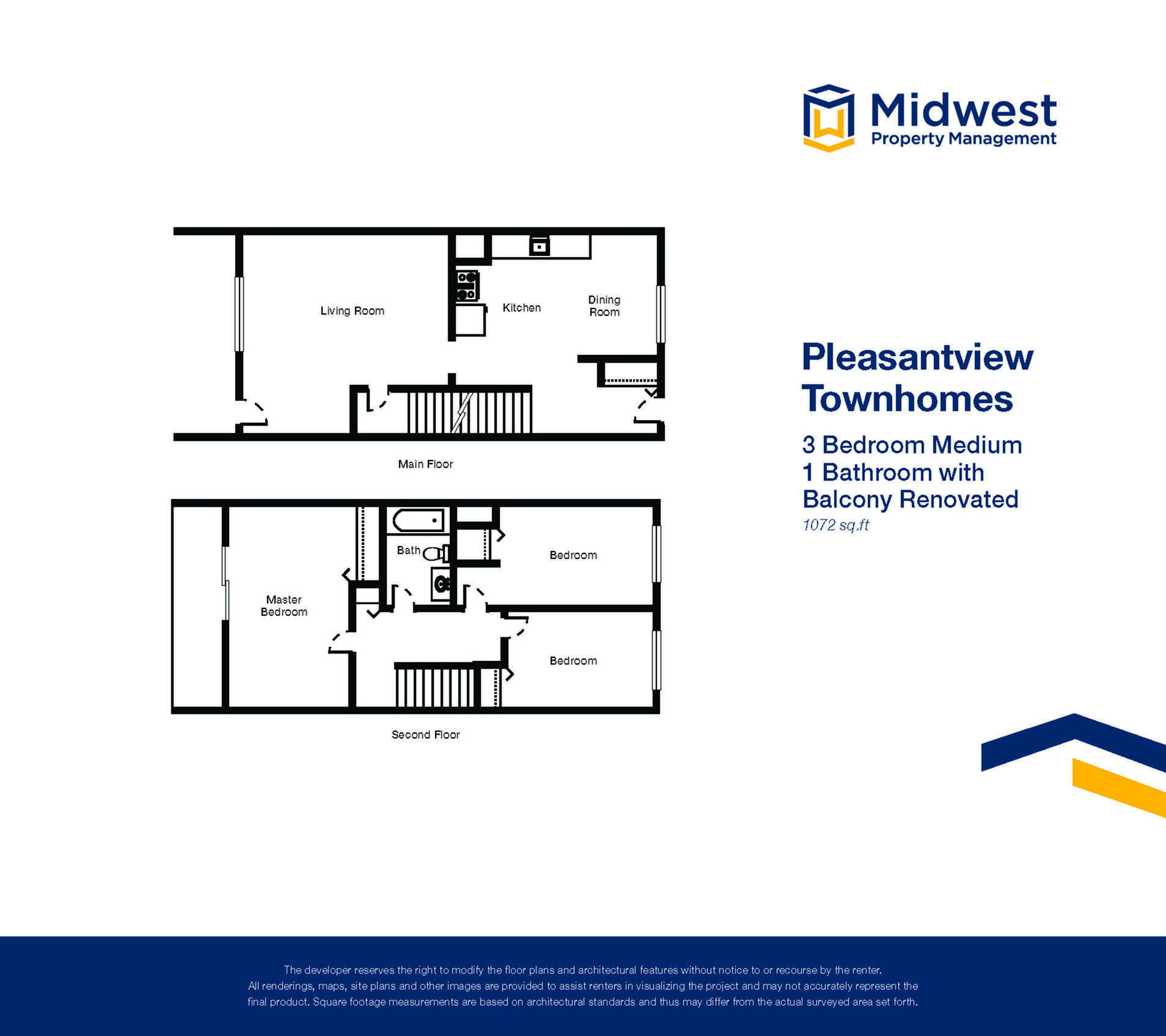 Floor plan layout diagram for 3 Bedroom Medium with Balcony Renovated
