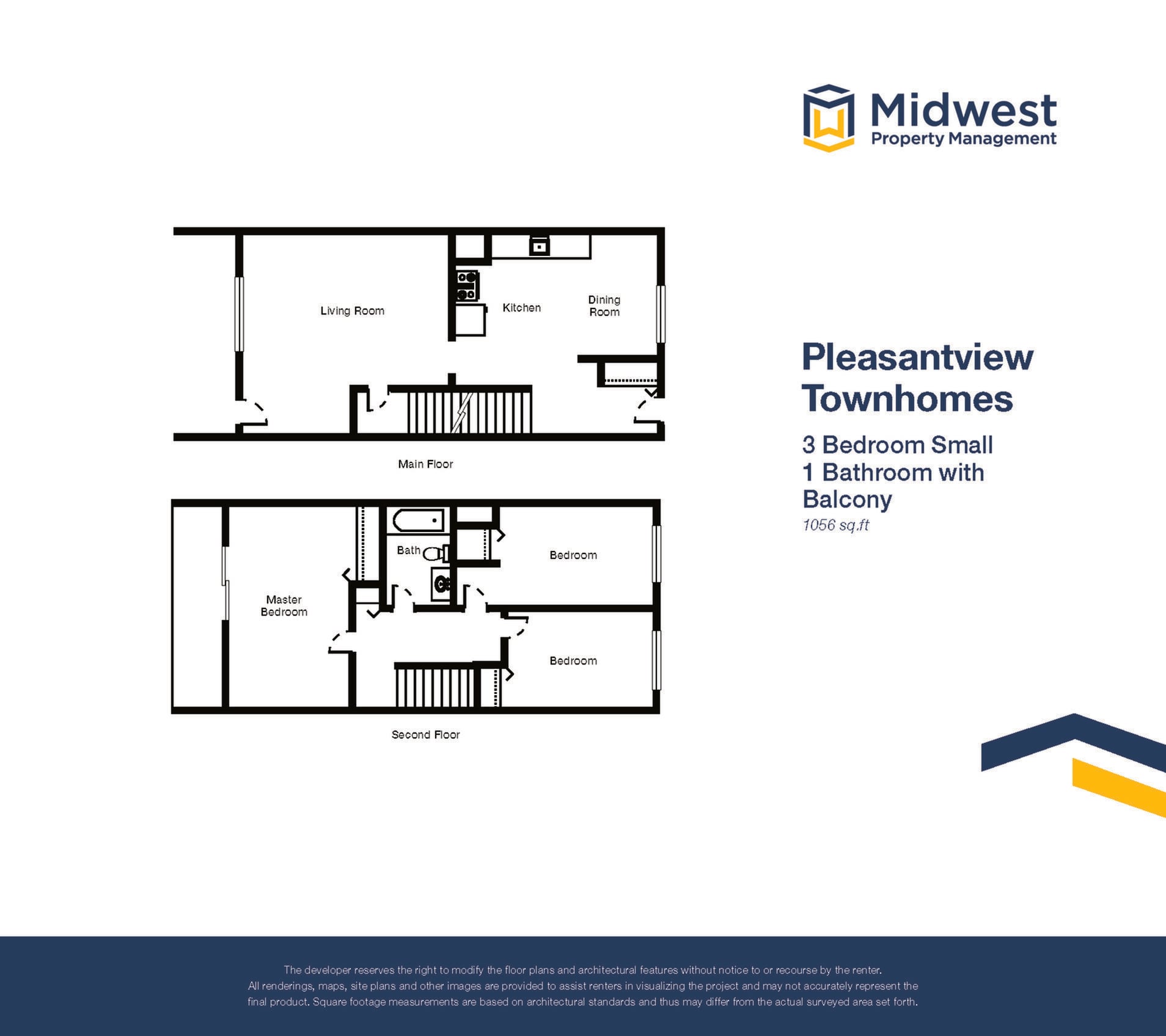 Floor plan layout diagram for 3 Bedroom Small with Balcony