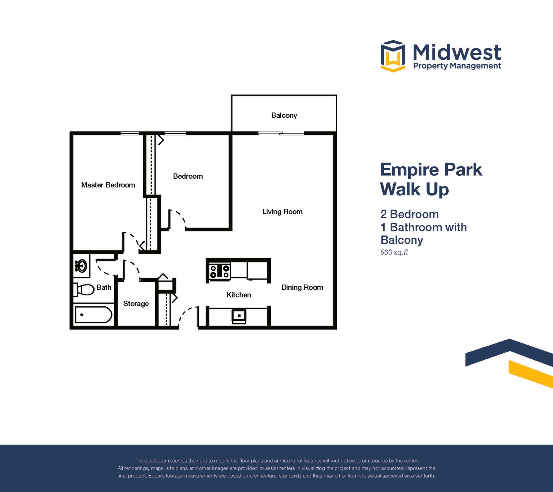 Floor plan layout diagram for 2 Bedroom Walk Up