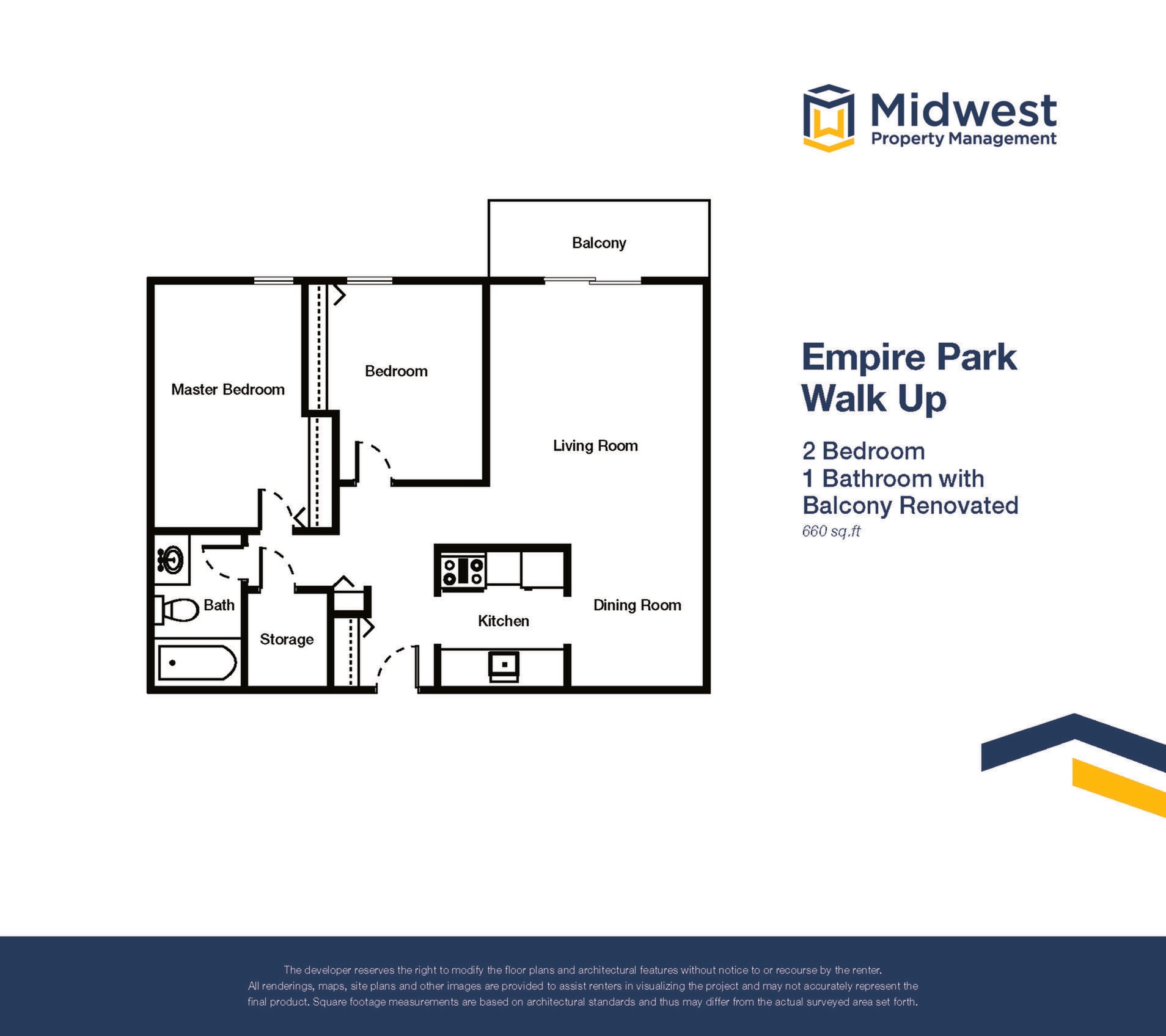 Floor plan layout diagram for 2 Bedroom Walk Up - Renovated