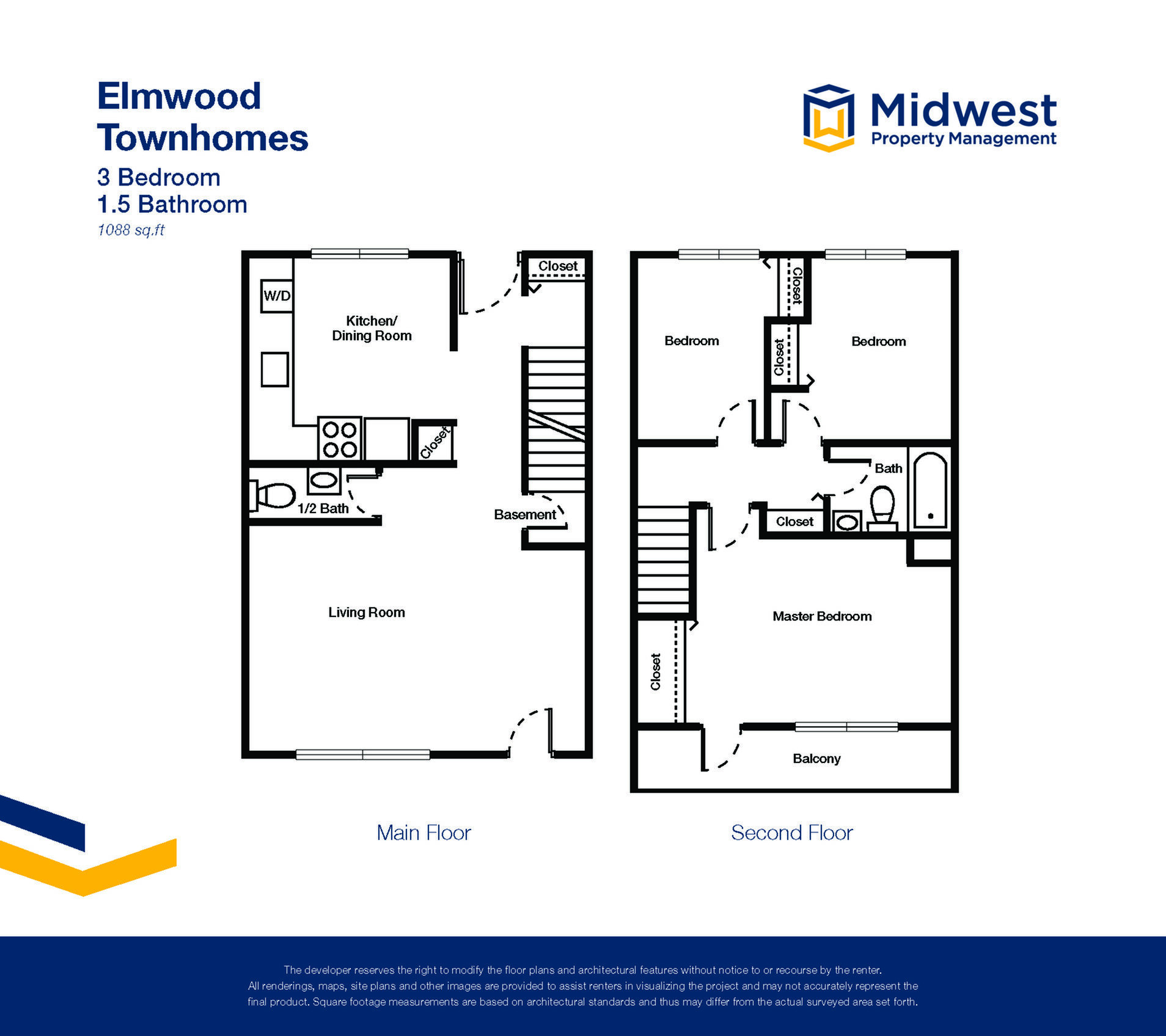 Floor plan layout diagram for 3 Bedroom Half Bath