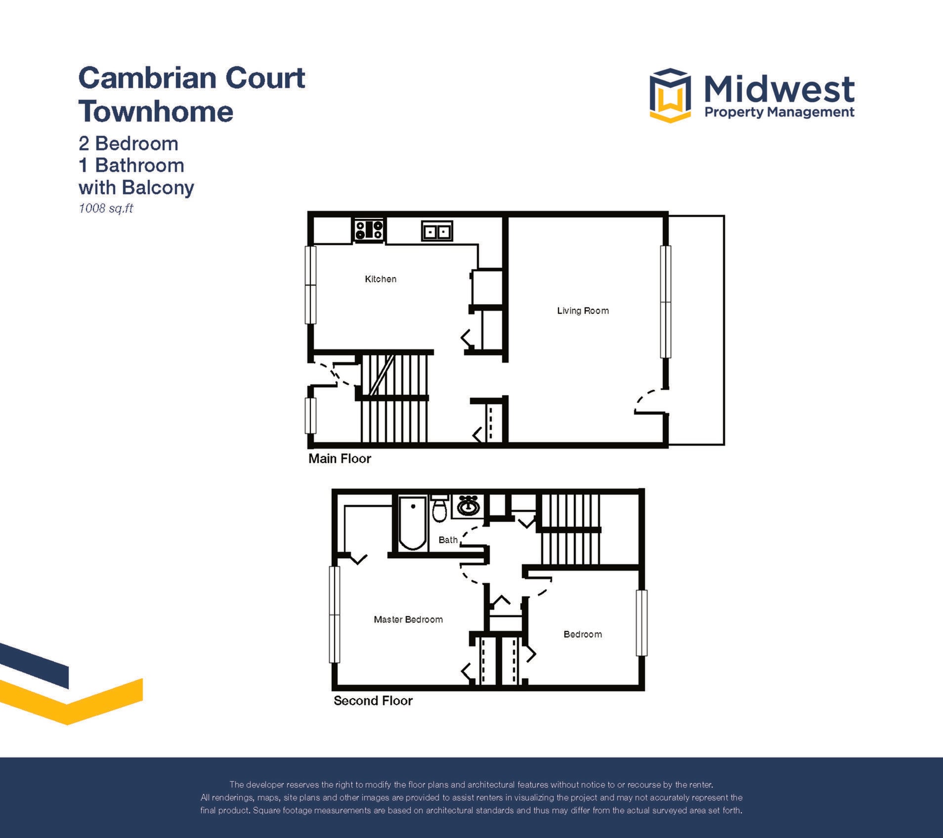 Floor plan layout diagram for 2 Bedroom Townhome
