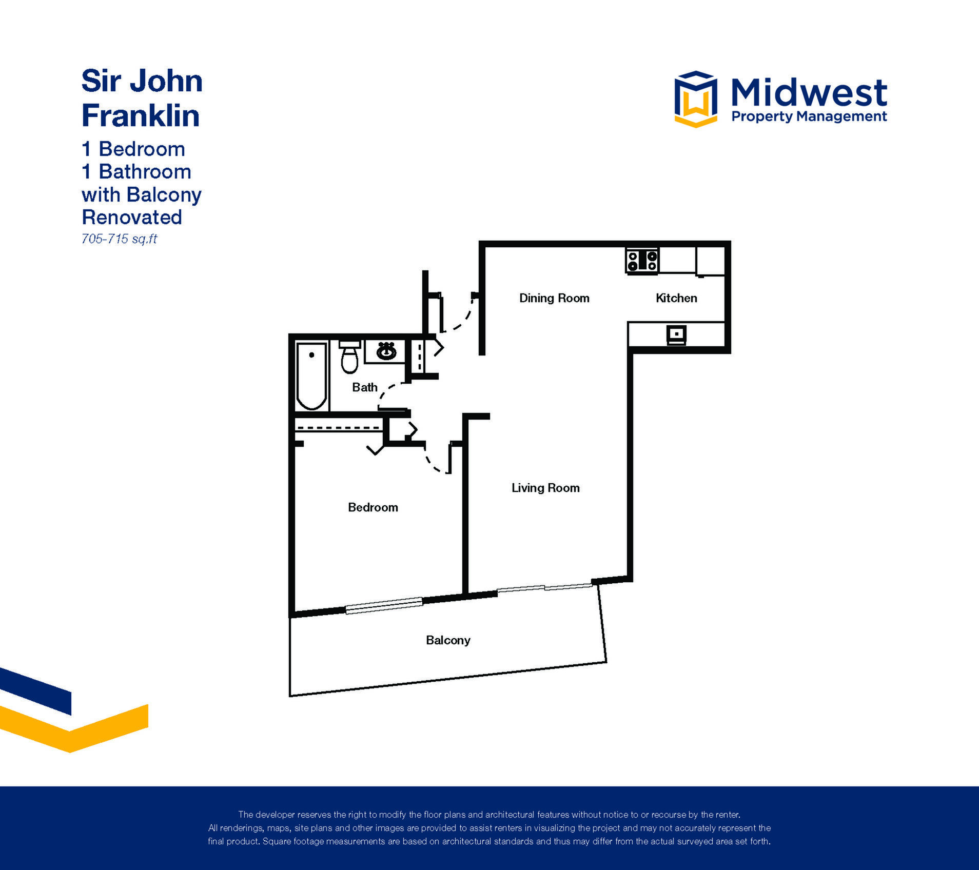 Floor plan layout diagram for 1 Bedroom Renovated