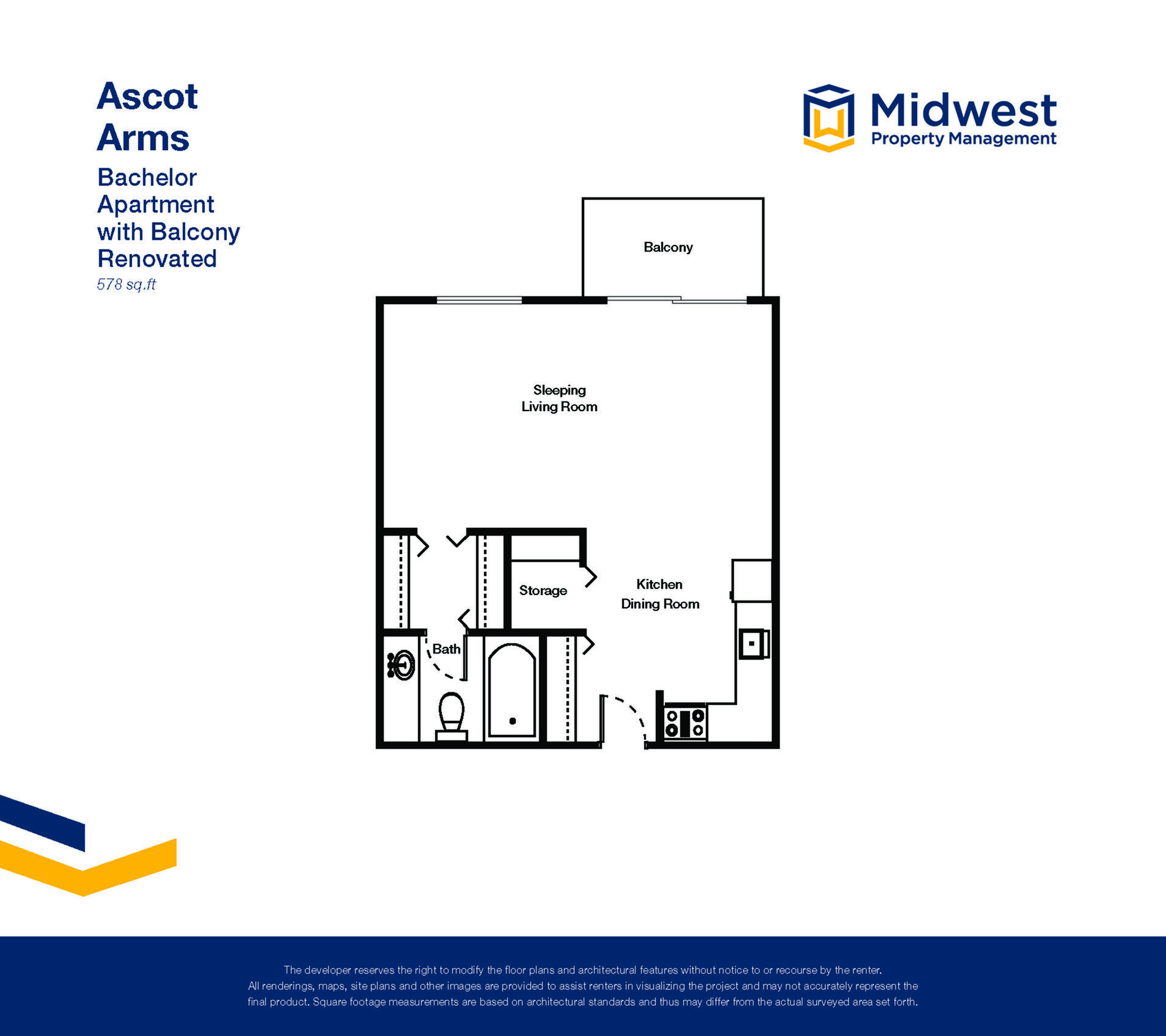 Floor plan layout diagram for Bachelor - Renovated