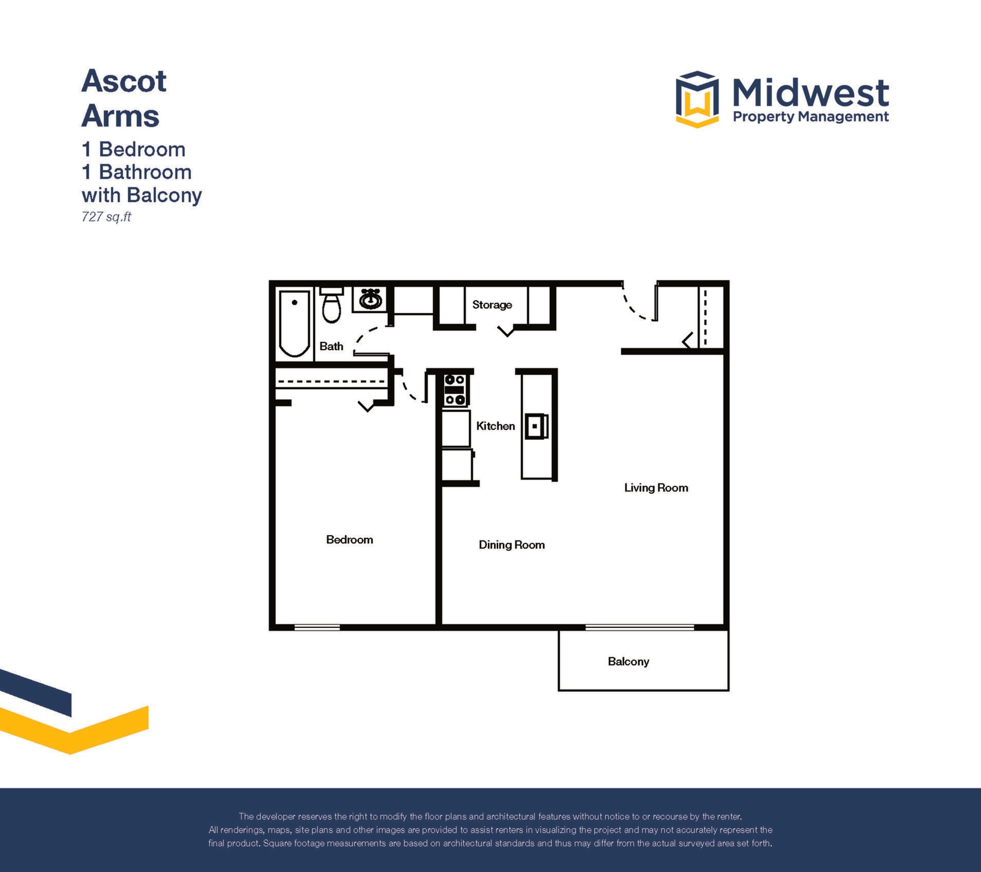 Floor plan layout diagram for 1 Bedroom