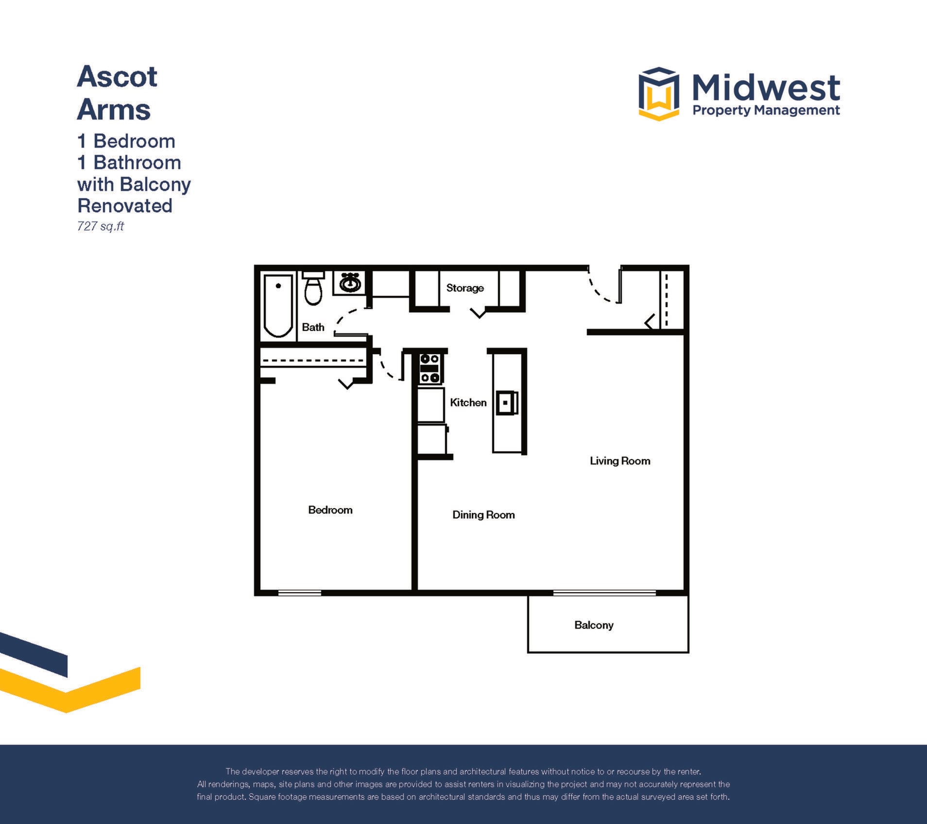 Floor plan layout diagram for 1 Bedroom - Renovated