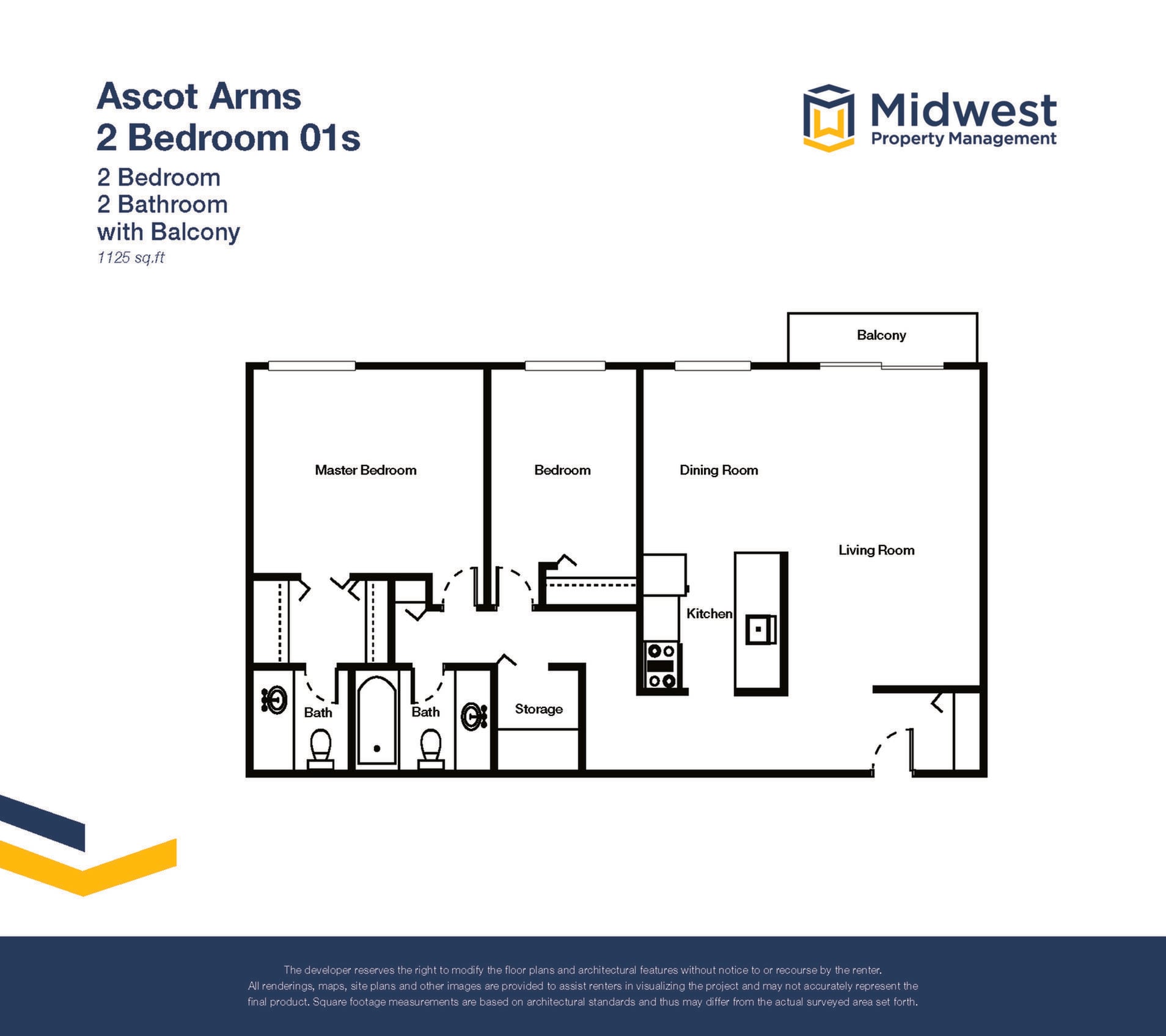 Floor plan layout diagram for 2 Bedroom 01s