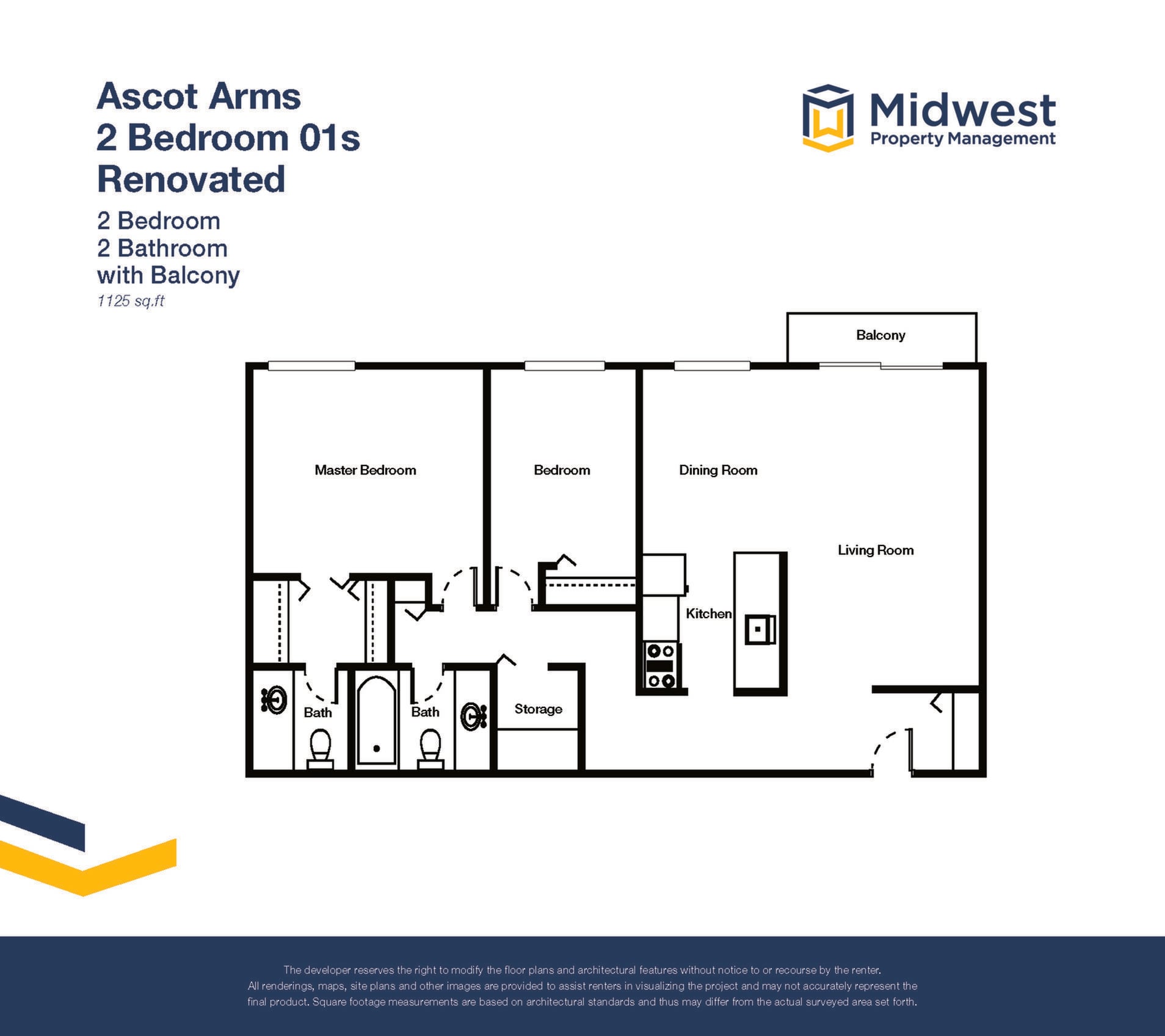 Floor plan layout diagram for 2 Bedroom 01s - Renovated