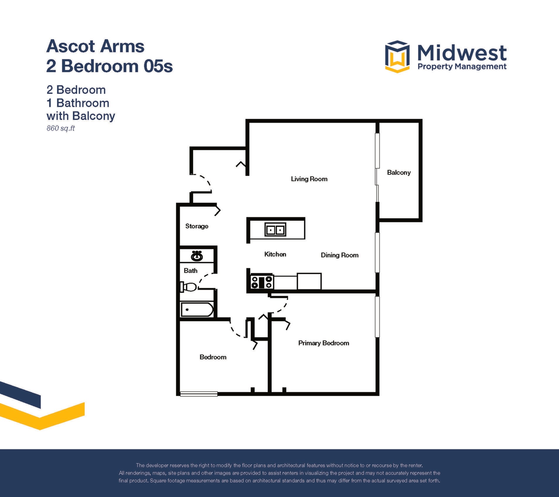 Floor plan layout diagram for 2 Bedroom 05s