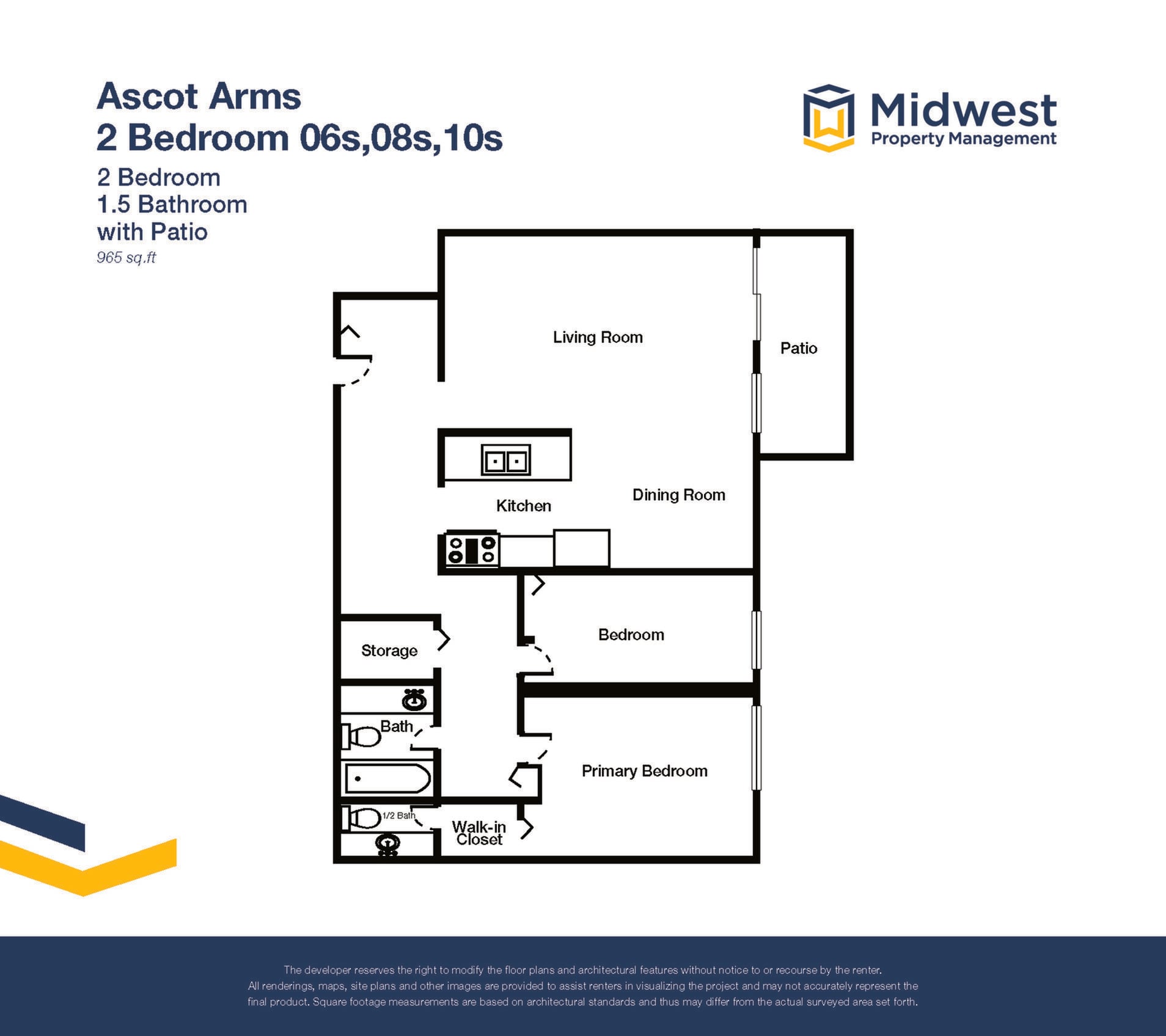Floor plan layout diagram for 2 Bedroom 06s,08s,10s