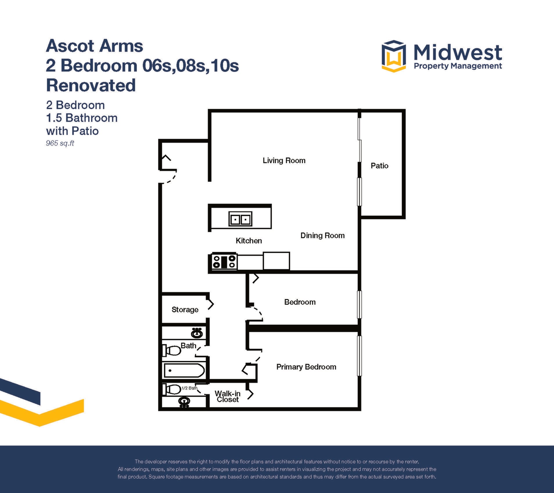 Floor plan layout diagram for 2 Bedroom 06s,08s,10s - Renovated