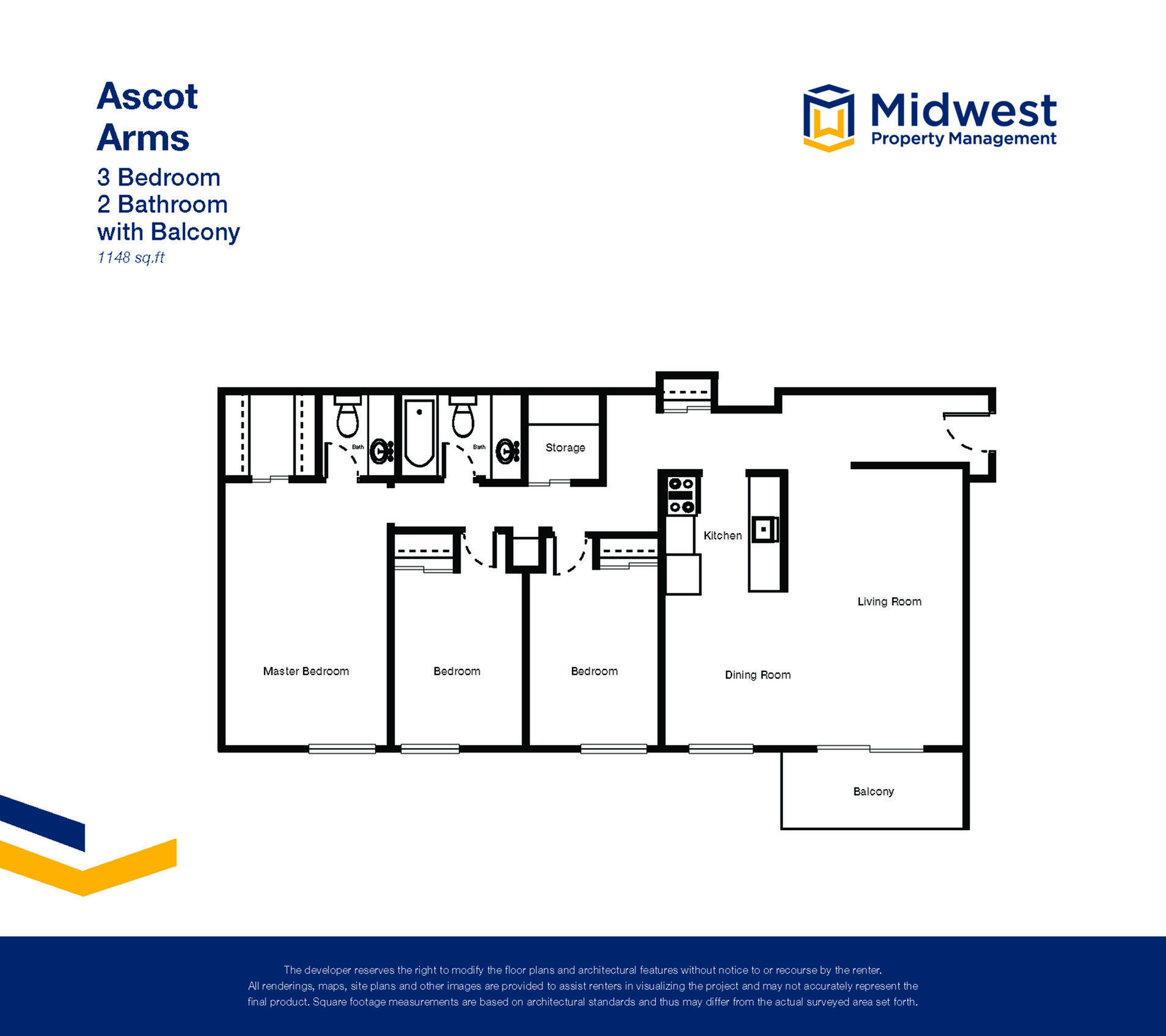 Floor plan layout diagram for 3 Bedroom