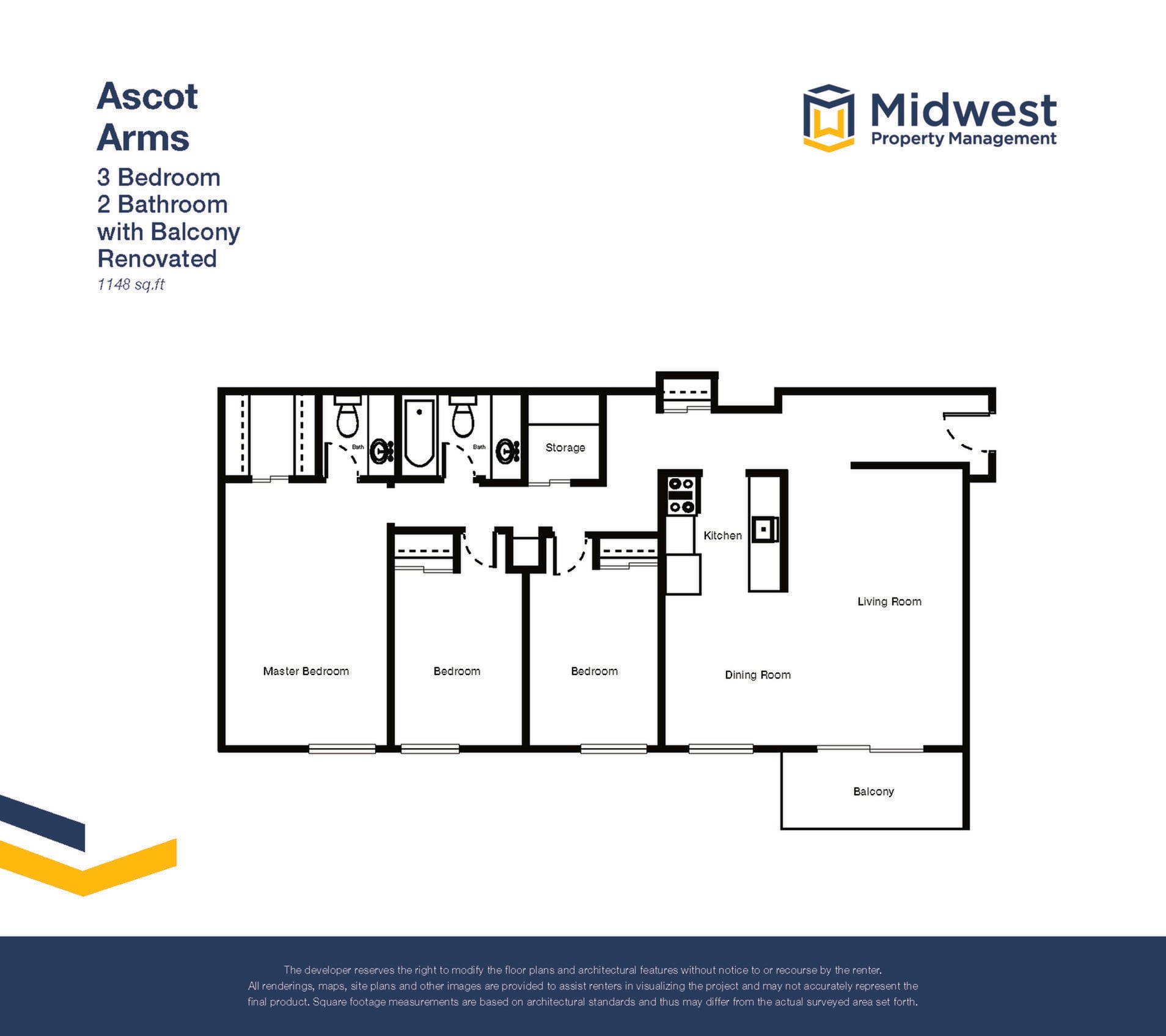 Floor plan layout diagram for 3 Bedroom - Renovated