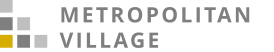 Sleek Metropolitan Village logo featuring a modern design with grey, white, and gold squares.