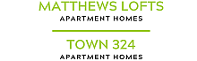 Vibrant signage for Matthews Lofts and Town 324, offering stylish apartment homes.