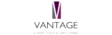 Vantage logo showcasing luxury flats and loft living with a modern design aesthetic.