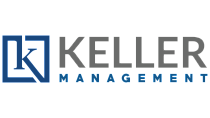 Sleek Keller Management logo featuring a stylized 'K' in a modern, blue and gray design.