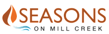 Seasons on Mill Creek logo in dark orange with light blue accents