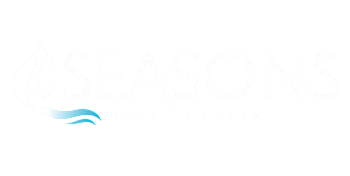 Elegant logo for 'Seasons on City Creek' featuring stylized leaf and water elements, symbolizing natural elegance and tranquility.
