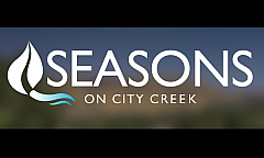Elegant Seasons on City Creek logo set against a serene natural backdrop.