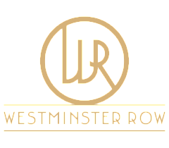 Elegant Westminster Row logo featuring stylish monogram with gold accents.