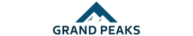 Modern Grand Peaks logo featuring a stylized mountain with sharp peaks in a sleek blue design.