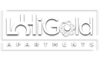 Modern HiGold Apartments logo with a sleek, atomic-inspired design, conveying innovation and style.
