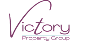 Elegant logo for Victory Property Group featuring sleek purple lettering with a modern design.