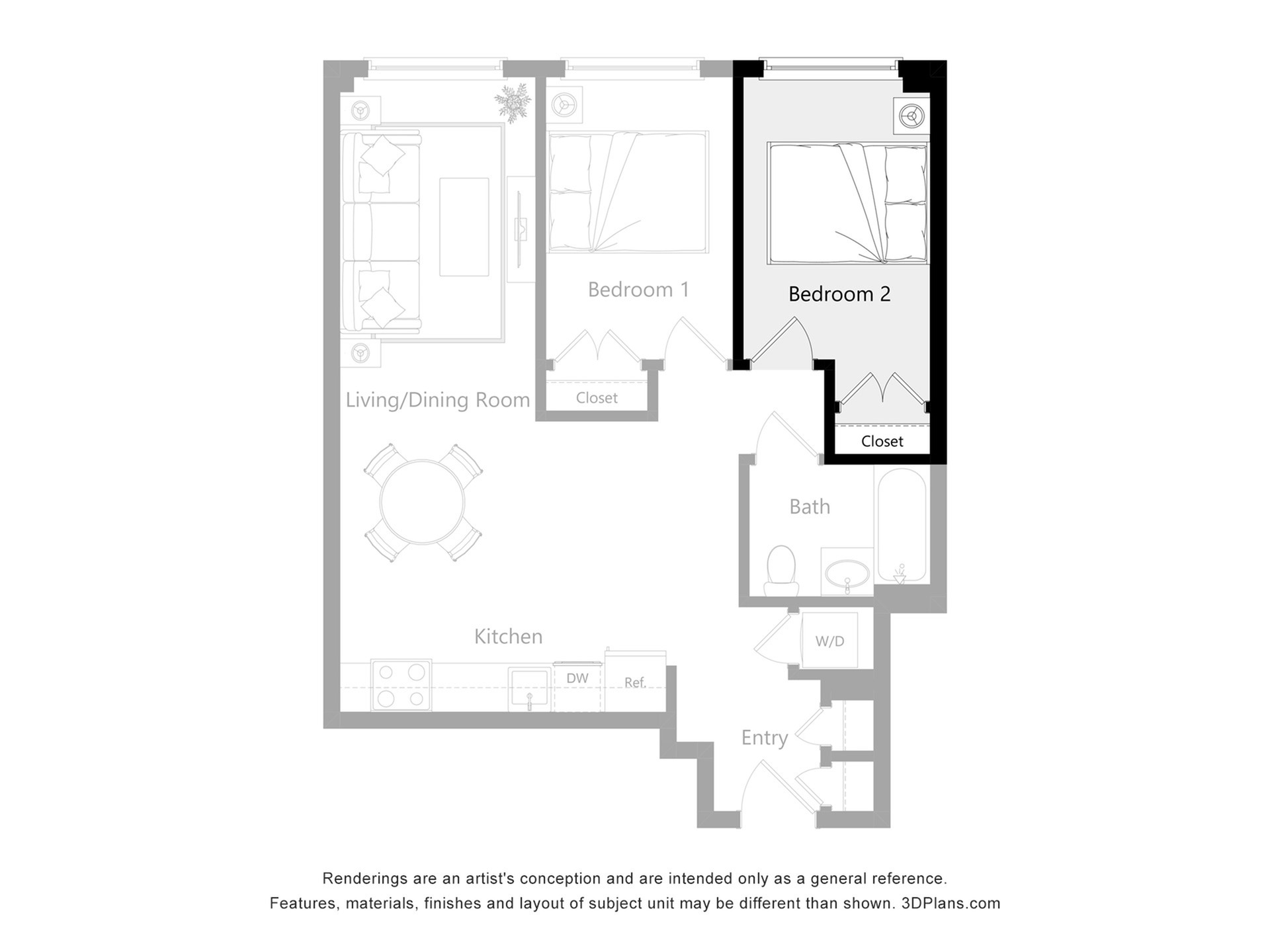 Furnished Room in a 2 Bedroom 1 Bathroom (2B2)_2d_floor_plan