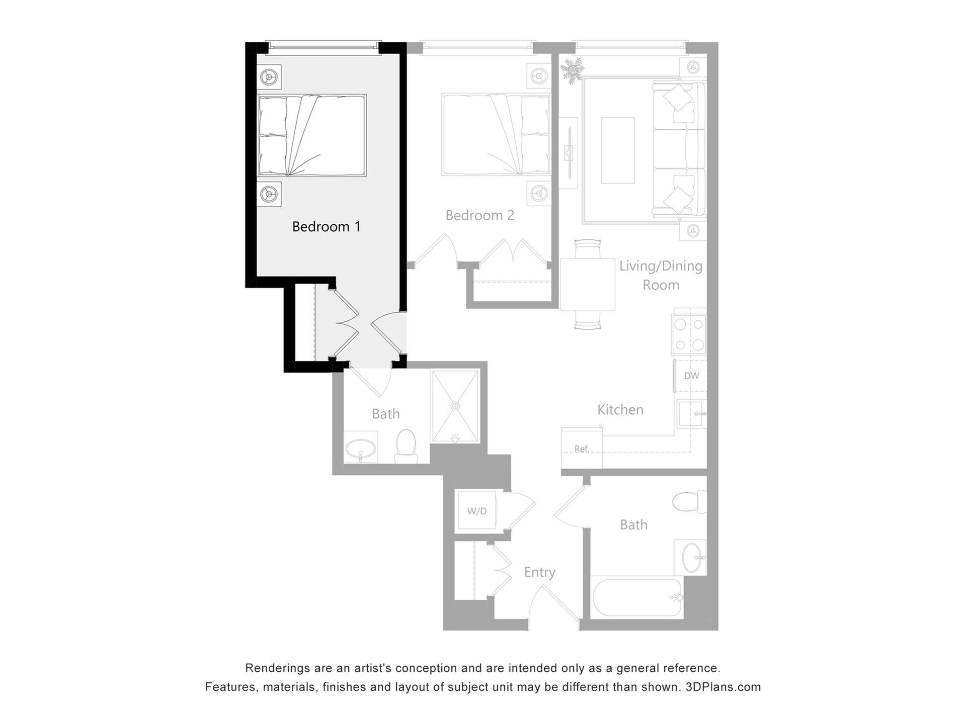 Furnished Room in a 2 Bedroom 2 Bathroom (2C1)_2d_floor_plan