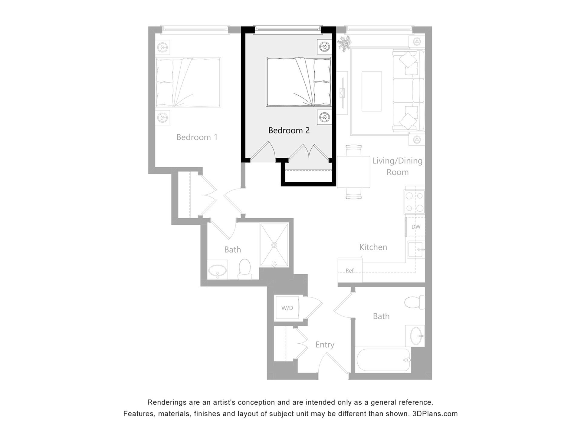 Furnished Room in a 2 Bedroom 2 Bathroom (2C2)_2d_floor_plan