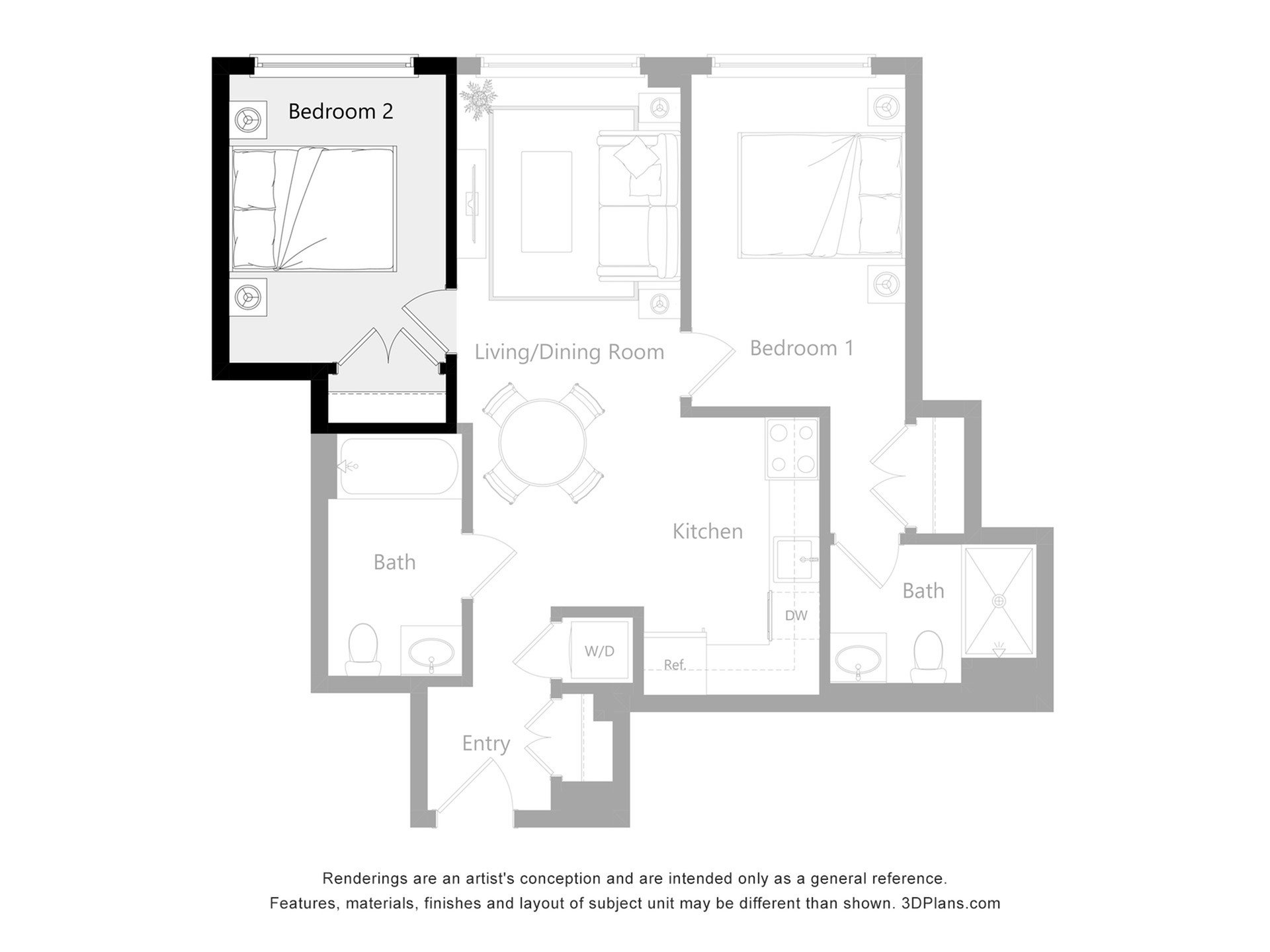 Furnished Room in a 2 Bedroom 2 Bathroom (2E1)_2d_floor_plan