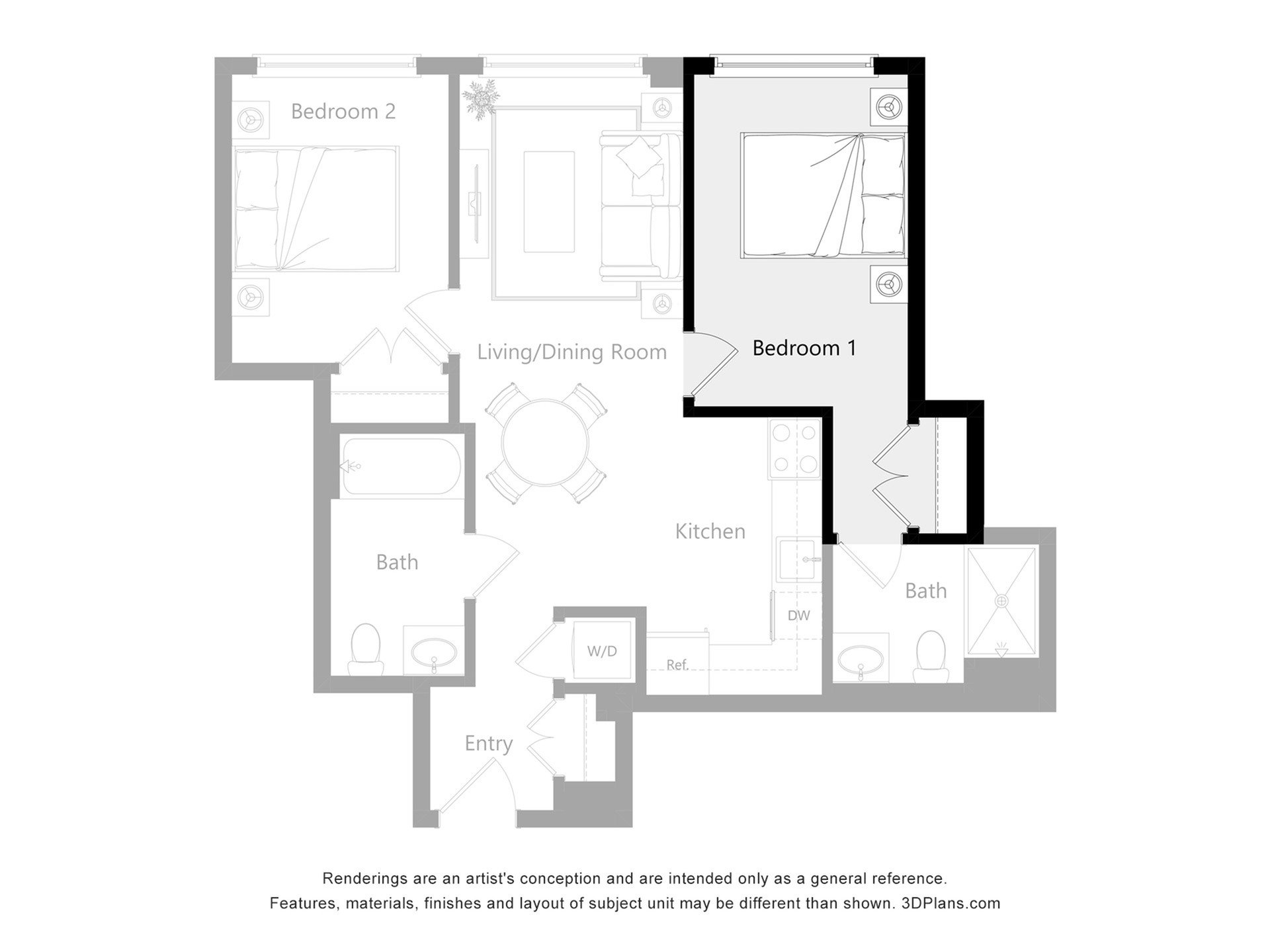 Furnished Room in a 2 Bedroom 2 Bathroom (2E2)_2d_floor_plan