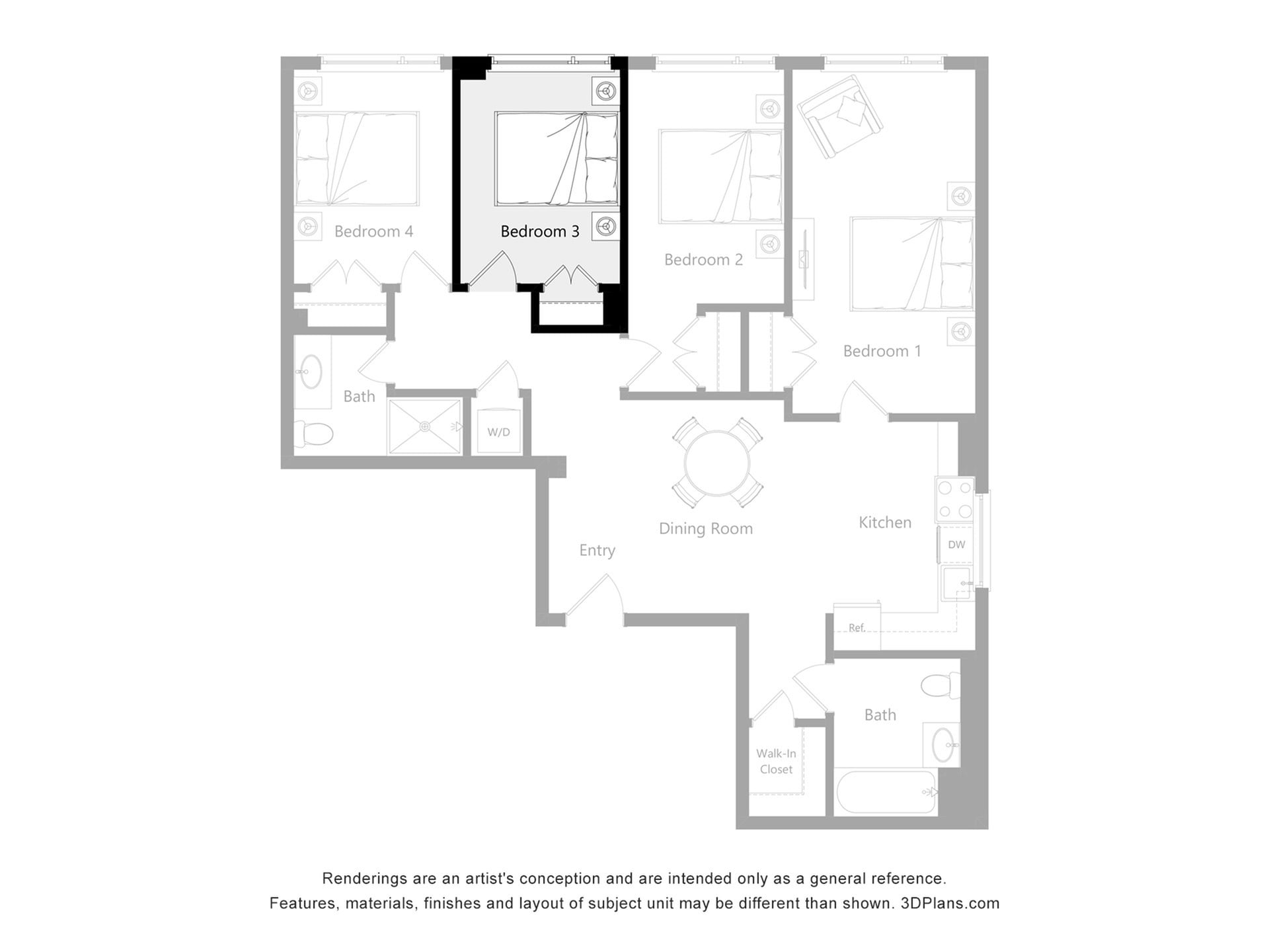 Furnished Room in a 4 Bedroom 2 Bathroom (D2)_2d_floor_plan