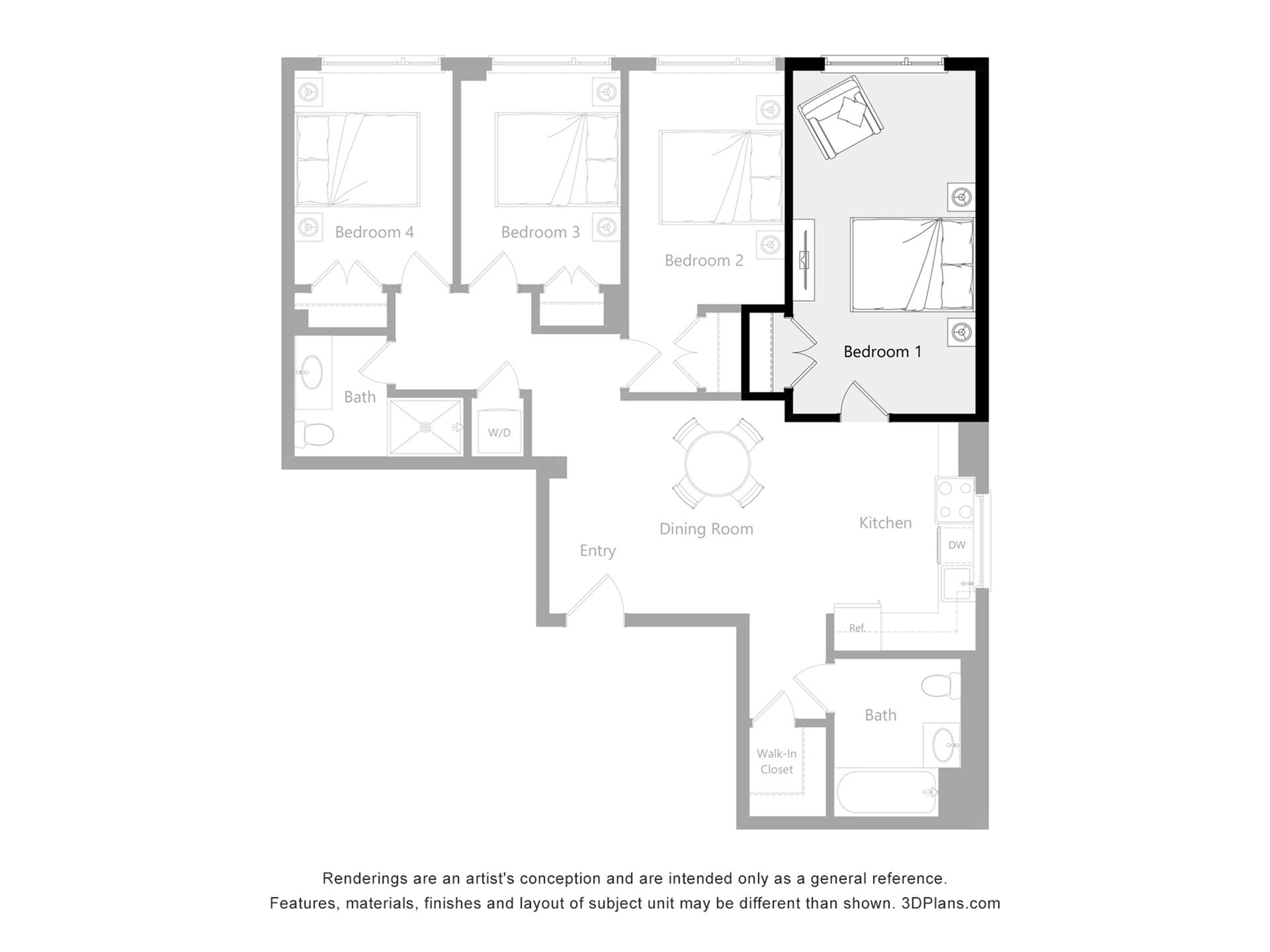 Furnished Room in a 4 Bedroom 2 Bathroom (D4)_2d_floor_plan