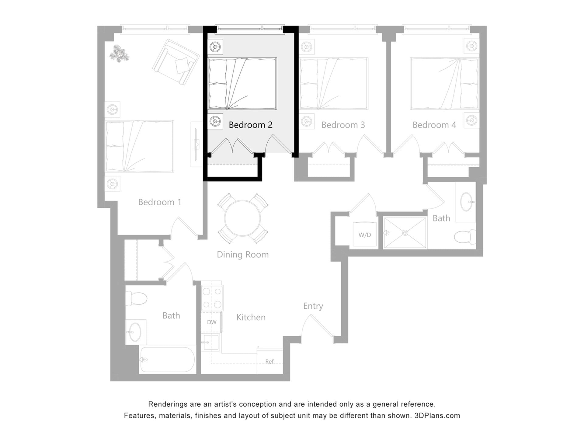 Furnished Room in a 4 Bedroom 2 Bathroom (E2)_2d_floor_plan