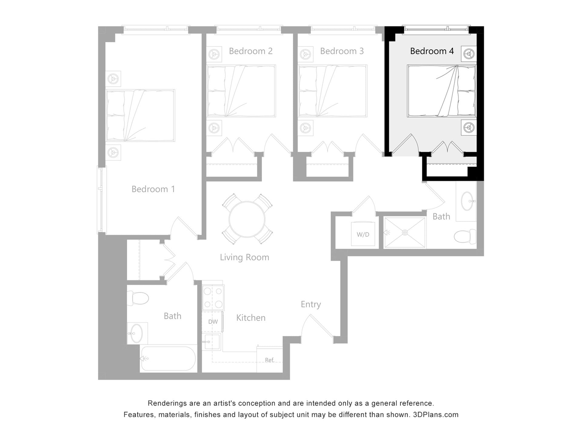 Furnished Room in a 4 Bedroom 2 Bathroom (I4)_2d_floor_plan