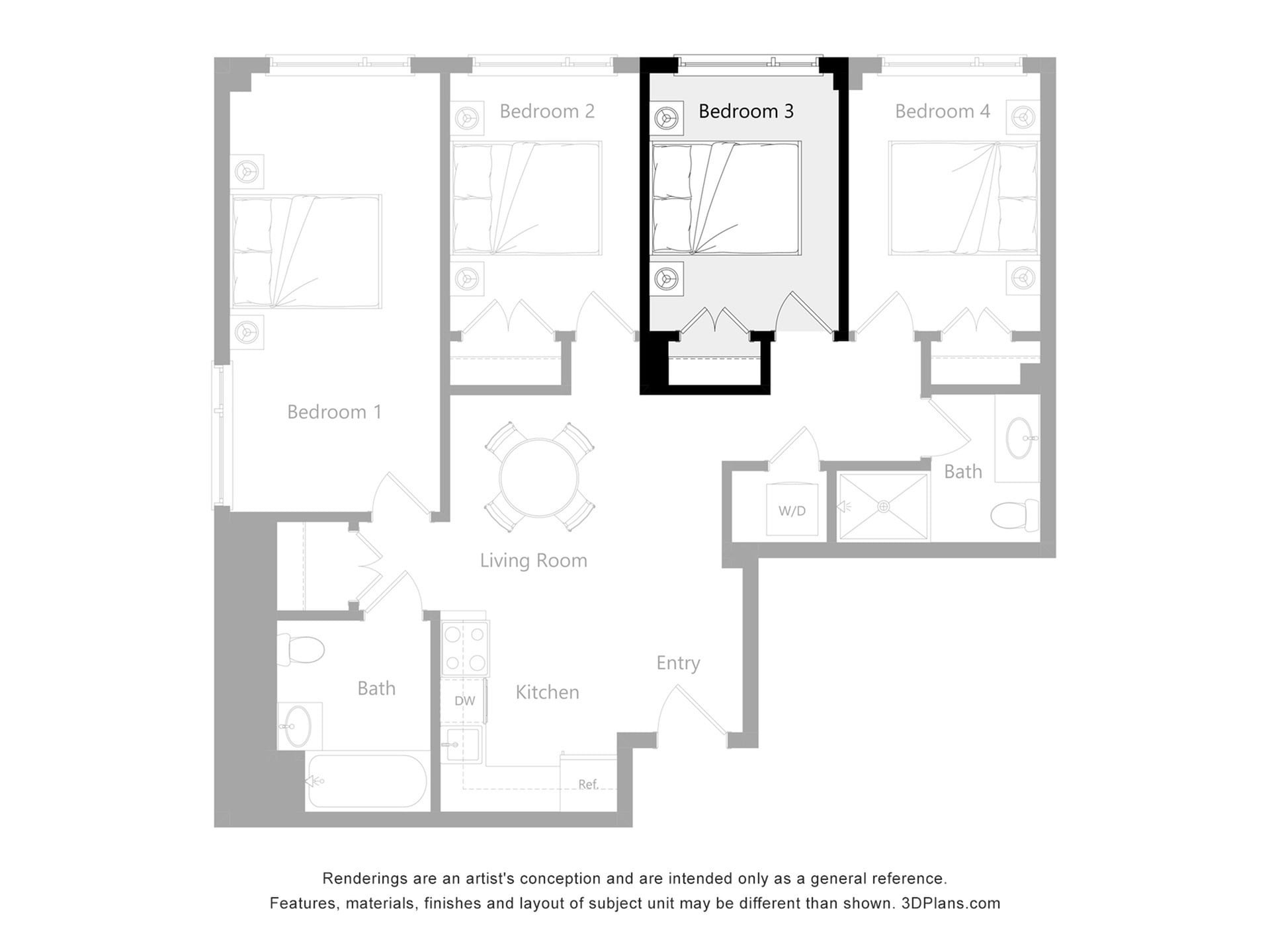 Furnished Room in a 4 Bedroom 2 Bathroom (M3)_2d_floor_plan