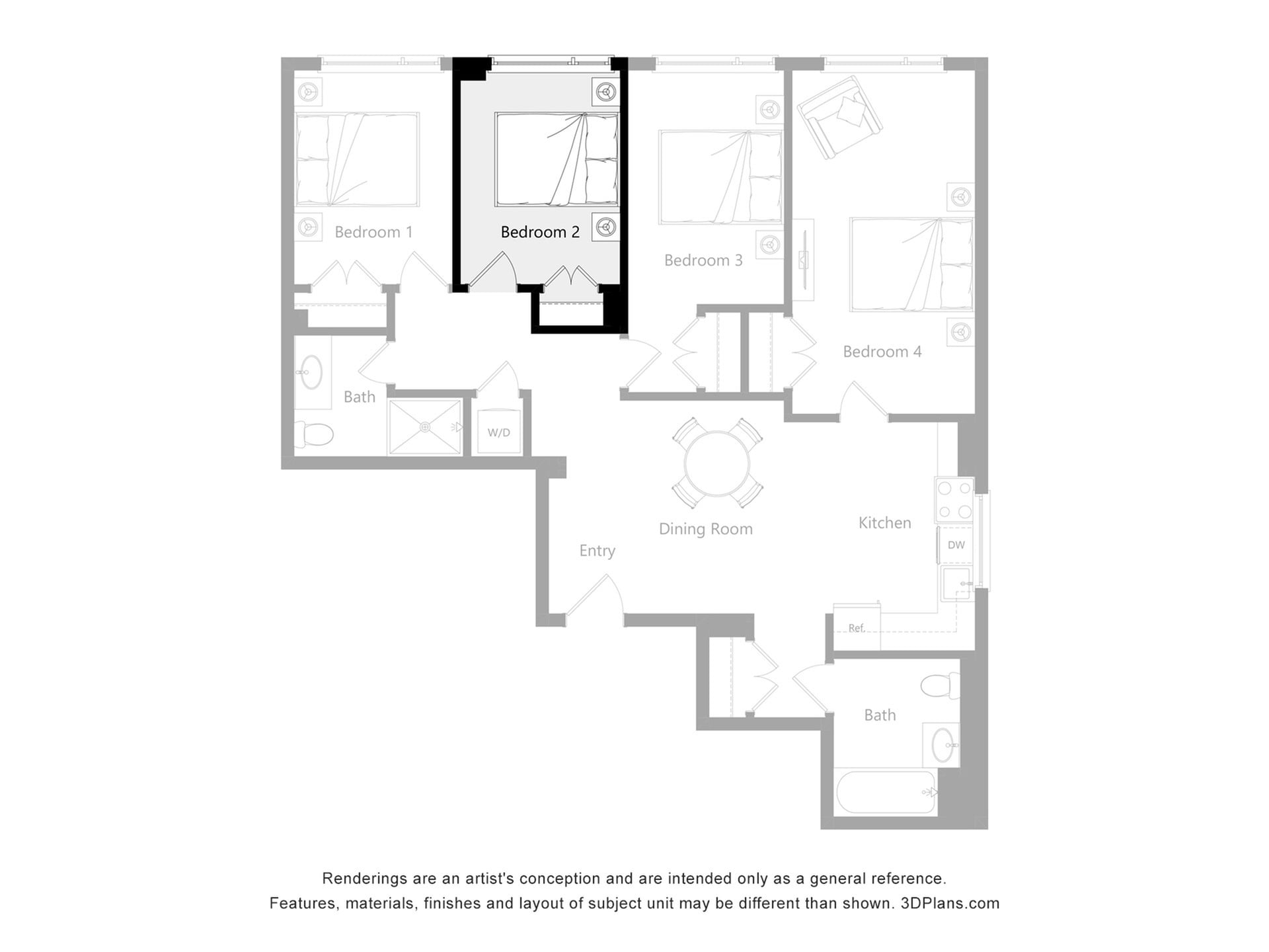 Furnished Room in a 4 Bedroom 2 Bathroom (B2)_2d_floor_plan