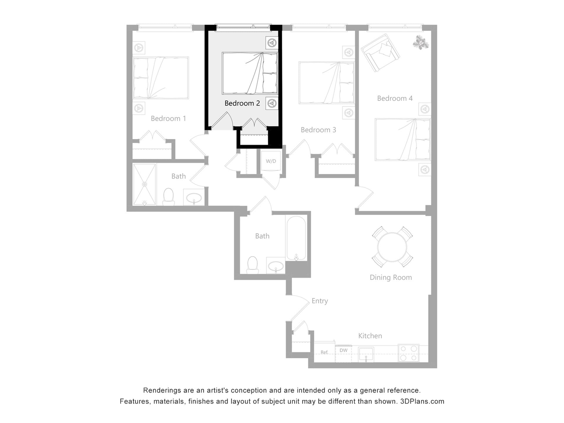 Furnished Room in a 4 Bedroom 2 Bathroom (F2)_2d_floor_plan