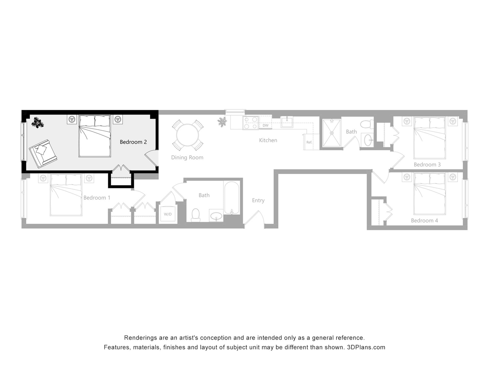 Furnished Room in a 4 Bedroom 2 Bathroom (H2)_2d_floor_plan