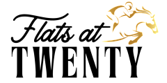 Elegant logo for Flats at Twenty featuring a dynamic horse and rider in gold, embodying luxury and sophistication.