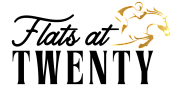 Elegant logo for Flats at Twenty featuring a sleek horse and rider design, symbolizing luxury and dynamic living.