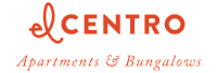 Vibrant logo for El Centro Apartments & Bungalows in bold orange, capturing a modern and welcoming atmosphere.