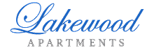 Elegant blue script and serif logo for Lakewood Apartments, exuding sophistication and modern living.