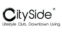 CitySide logo featuring modern typography with a bold circular design, accompanied by the slogan 'Lifestyle Club, Downtown Living.'