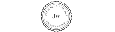 Elegant seal logo for The Joshua Wallace Student Housing featuring a stylish border and bold JW initials.