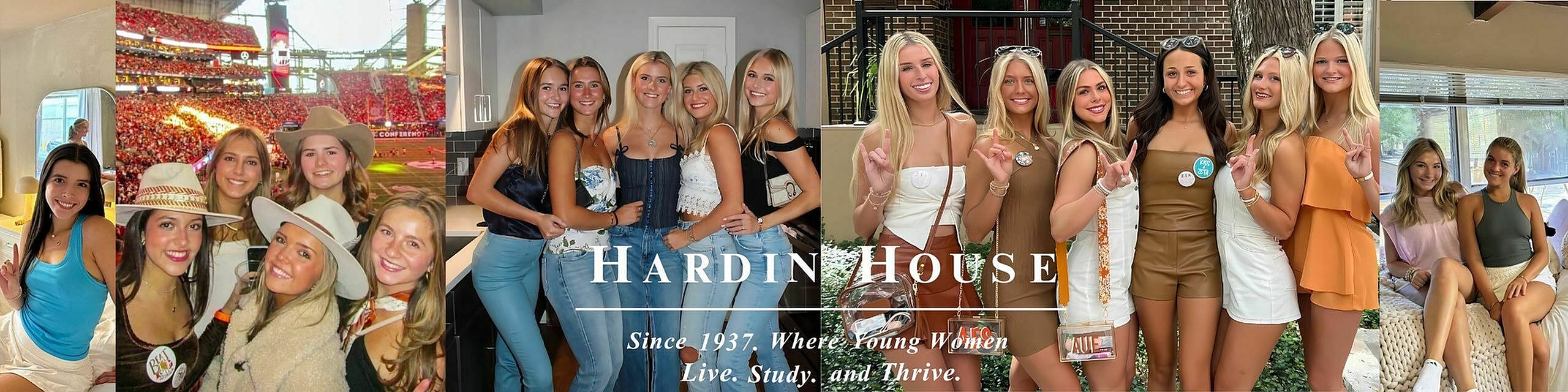 Collage of young women enjoying dynamic social activities and camaraderie at Hardin House.