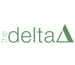 Logo of The Delta with a sleek green font and a triangular design element.