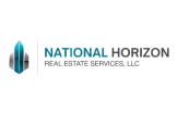 Sleek and modern logo for National Horizon Real Estate Services, featuring a stylized skyscraper design symbolizing growth and opportunity.